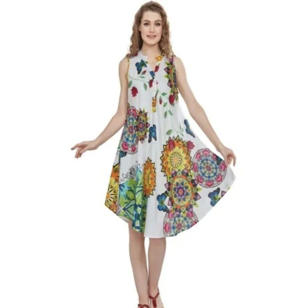 Seven Islands New York Womans Dress Sz. L Floral Butterfly All Over Print Midi